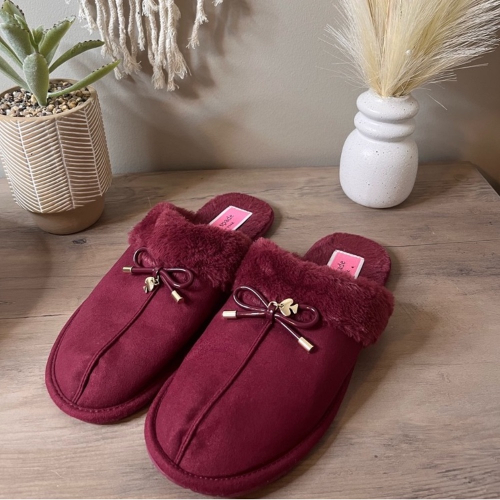 Kate Spade Burgundy Slippers with Gold Accents